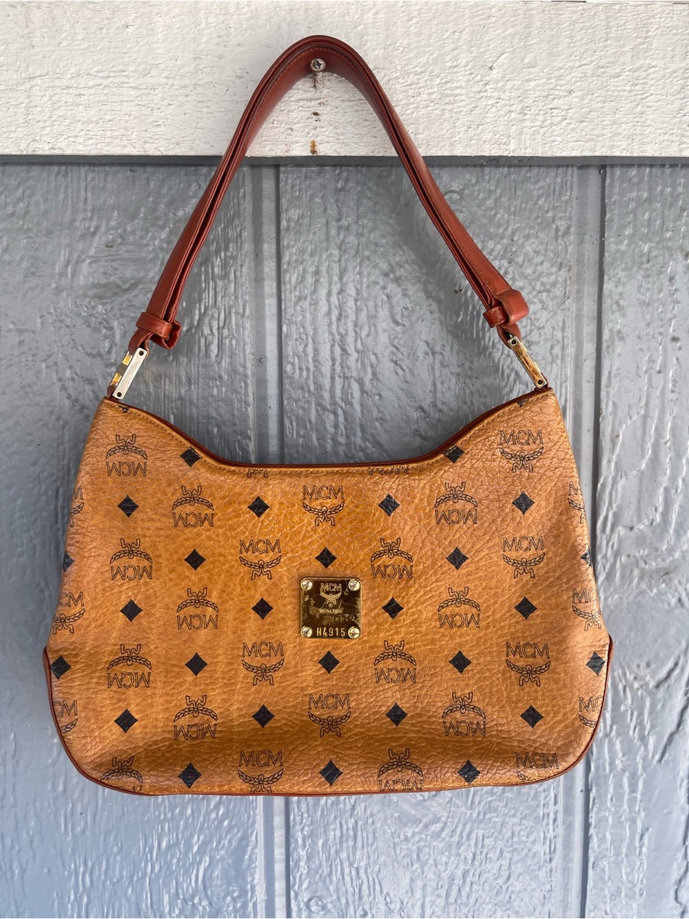 MCM Cognac Brown Visetos Monogram Shoulder Bag H4915